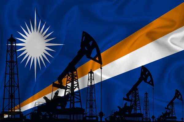 Desarrollando Bandera Las Islas Marshall Silueta Plataformas Perforación Plataformas Petrolíferas — Foto de Stock