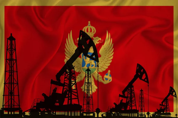 Desarrollo Bandera Montenegro Silueta Plataformas Perforación Plataformas Petrolíferas Sobre Fondo — Foto de Stock