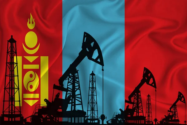 Desenvolvendo Bandeira Mongólia Silhueta Plataformas Perfuração Plataformas Petróleo Fundo Bandeira — Fotografia de Stock