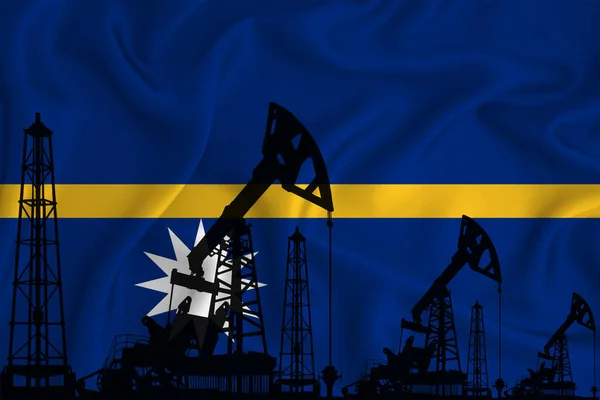 Developing Flag Nauru Silhouette Drilling Rigs Oil Rigs Flag Background — Stock Photo, Image