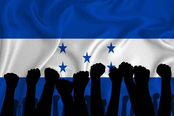 Silueta Brazos Levantados Puños Cerrados Fondo Bandera Honduras Concepto Poder — Foto de Stock