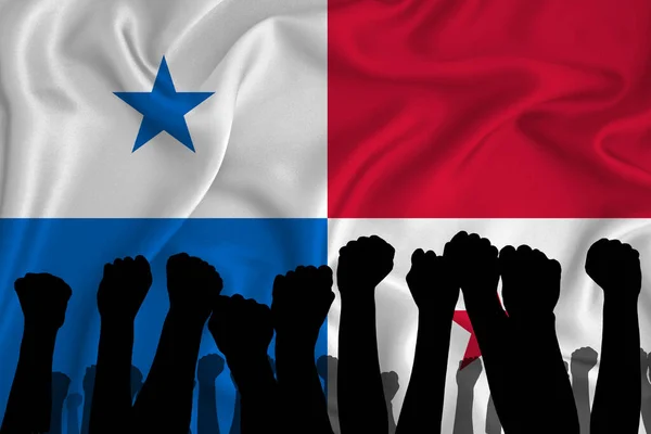 Silueta Brazos Levantados Puños Cerrados Fondo Bandera Panamá Concepto Poder —  Fotos de Stock