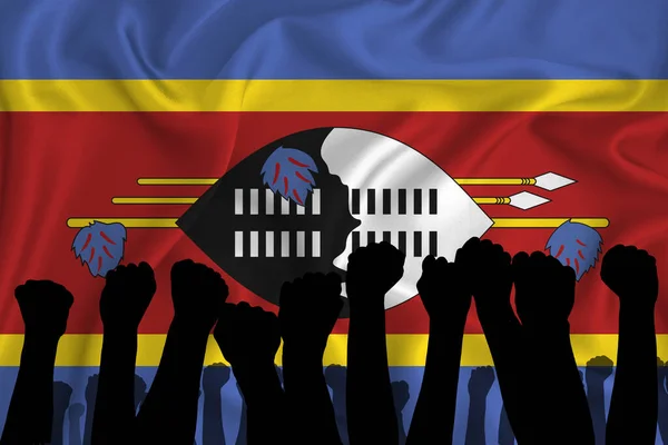 Silhouette Raised Arms Clenched Fists Background Flag Swaziland Concept Power — Stock Photo, Image