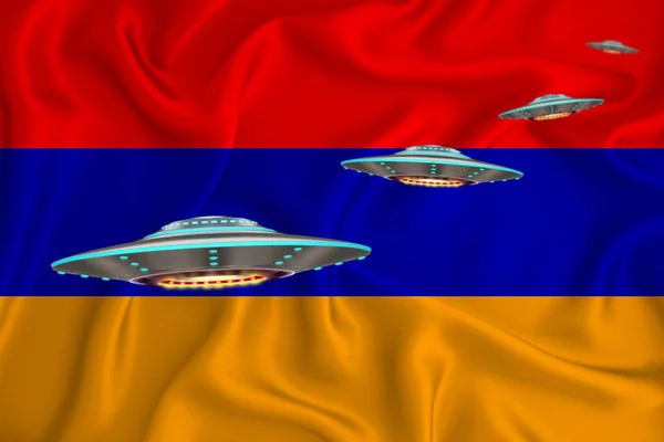 Zwaaiende Vlag Van Armenia Ufo Groep Achtergrond Van Vlag Ufo — Stockfoto