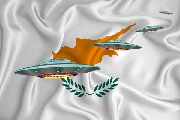 Κυματιστή Σημαία Της Κύπρου Ομάδα Ατια Στο Φόντο Της Σημαίας — Φωτογραφία Αρχείου