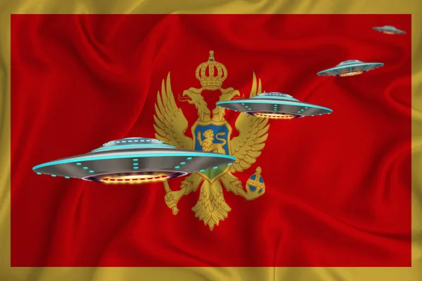 Bandeira Acenando Montenegro Grupo Ovni Fundo Bandeira Conceito Notícia Ufo — Fotografia de Stock