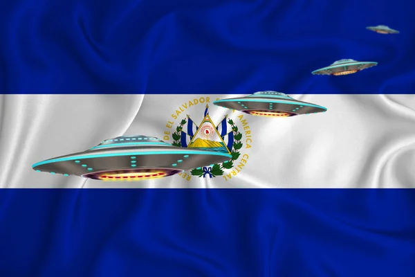 Κυματιστή Σημαία Του Σαλβαδόρ Ομάδα Ατια Στο Φόντο Της Σημαίας — Φωτογραφία Αρχείου
