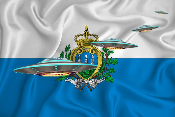 Ondeando Bandera San Marino Grupo Ovni Fondo Bandera Concepto Noticias — Foto de Stock