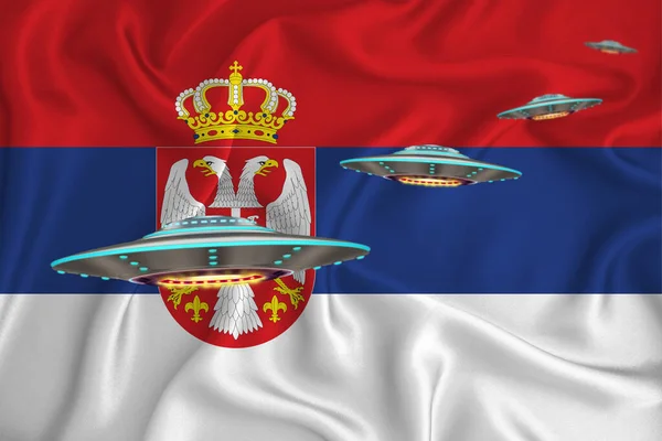 Ondeando Bandera Serbia Grupo Ovni Fondo Bandera Concepto Noticias Ovni — Foto de Stock