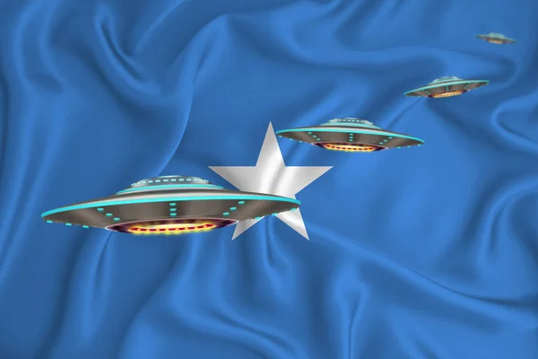 Somali Bayrağı Sallıyor Bayrağın Arkasında Ufo Grubu Var Ülkede Ufo — Stok fotoğraf