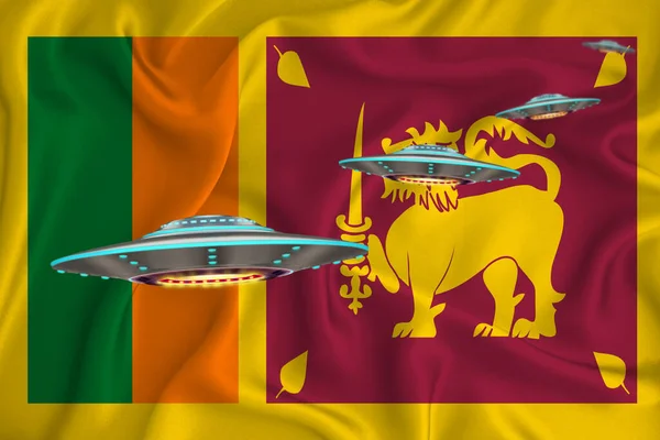 Mávající Vlajkou Srí Lanky Ufo Skupina Pozadí Vlajky Koncept Zpravodajství — Stock fotografie