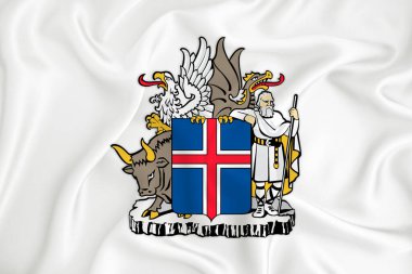 İsviçre arması olan gelişmekte olan beyaz bir bayrak. Ülke sembolü. İllüzyon. Orijinal ve basit arma resmi renklerde ve doğru oranlarda.