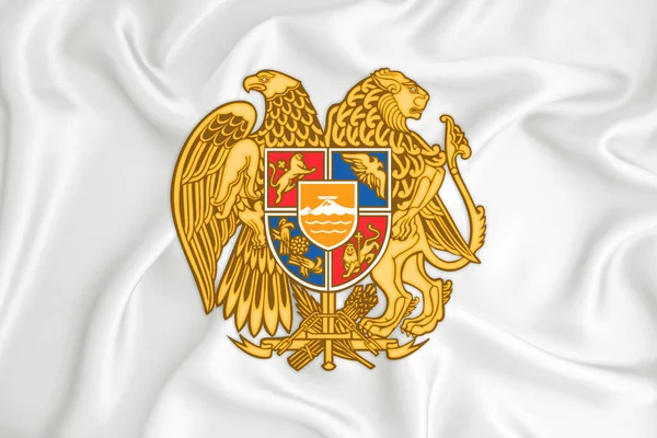 一种带有亚美尼亚国徽的发展中的白色旗帜 国家象征 国产化的简单国产化的国产化纹章 — 图库照片