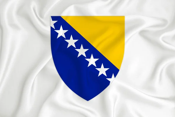Rozvíjející Bílá Vlajka Erbem Bosny Hercegoviny Symbol Země Ilustrace Originální — Stock fotografie