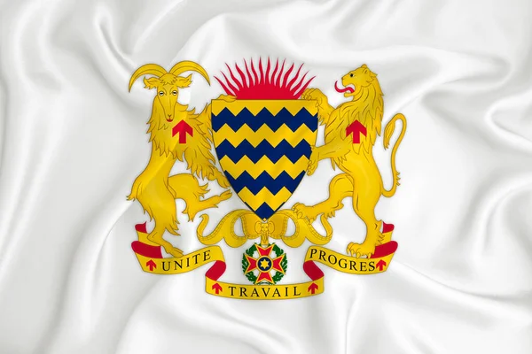 チャドの紋章を持つ開発中の白い旗 国のシンボル イラスト 正式な色と適切な割合で腕のオリジナルとシンプルなコート — ストック写真