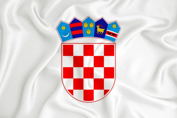 Una Bandera Blanca Desarrollo Con Escudo Armas Croacia Símbolo Del — Foto de Stock