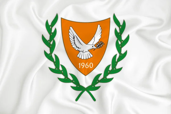 Rozvíjející Bílá Vlajka Kyperským Erbem Symbol Země Ilustrace Originální Jednoduchý — Stock fotografie