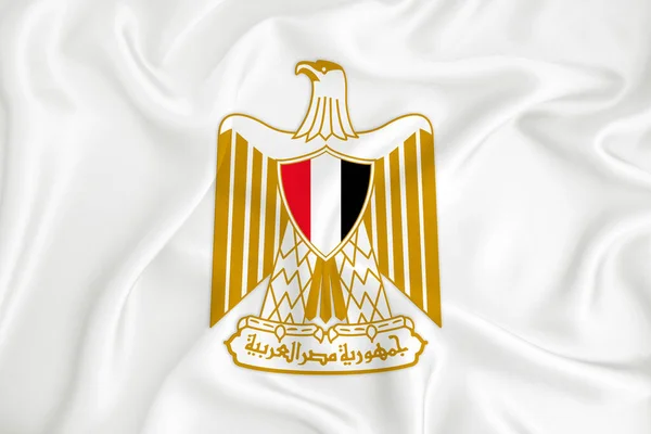Een Ontwikkelende Witte Vlag Met Het Wapen Van Egypte Landsymbool — Stockfoto