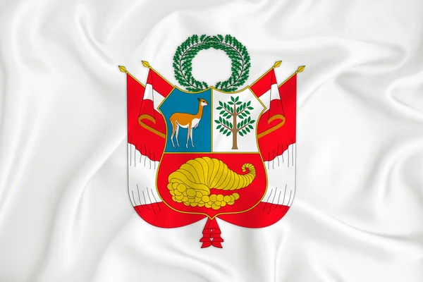 Egy Fejlődő Fehér Zászló Escudo Nacional Del Peru Címerével Országszimbólum — Stock Fotó