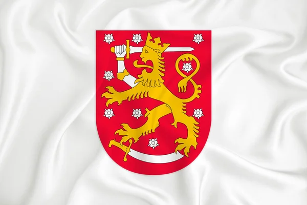Rozwijająca Się Biała Flaga Herbem Finlandii Symbol Kraju Ilustracja Oryginalny — Zdjęcie stockowe