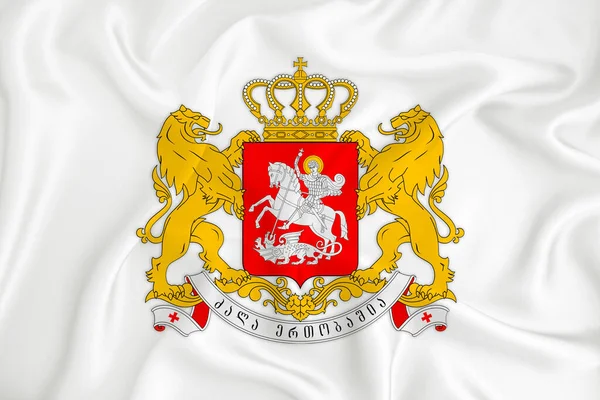 Una Bandera Blanca Desarrollo Con Escudo Armas Georgia Símbolo Del —  Fotos de Stock