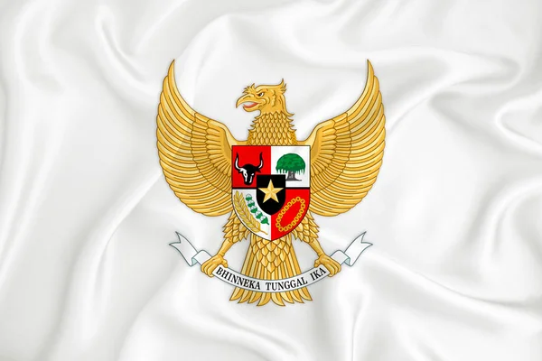 Развивающийся Белый Флаг Гербом Индонезии Гаруда Панкасила Символ Страны Иллюстрация — стоковое фото