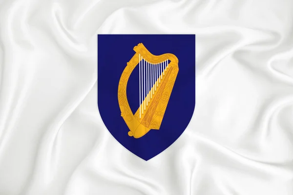 Una Bandera Blanca Desarrollo Con Escudo Armas Irlanda Símbolo Del —  Fotos de Stock