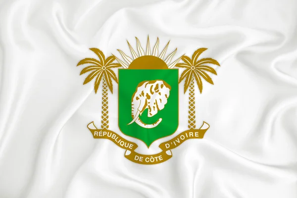 Uma Bandeira Branca Desenvolvimento Com Brasão Armas Costa Marfim Símbolo — Fotografia de Stock