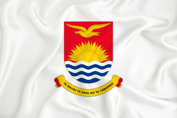 Una Bandera Blanca Desarrollo Con Escudo Armas Kiribati Símbolo Del — Foto de Stock