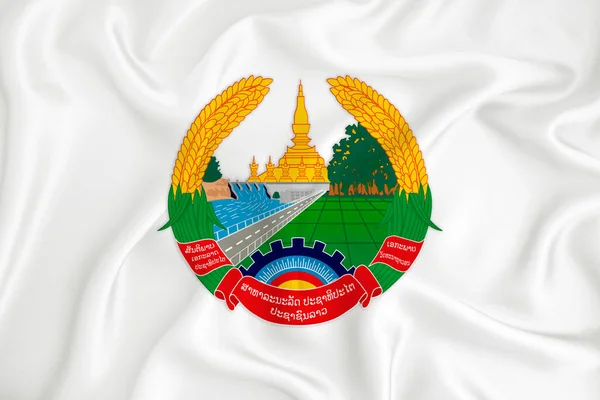 Rozvíjející Bílá Vlajka Erbem Laosu Symbol Země Ilustrace Originální Jednoduchý — Stock fotografie