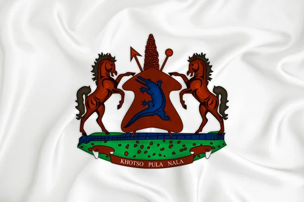 Egy Fejlődő Fehér Zászló Lesotho Címerével Országszimbólum Illusztráció Eredeti Egyszerű — Stock Fotó