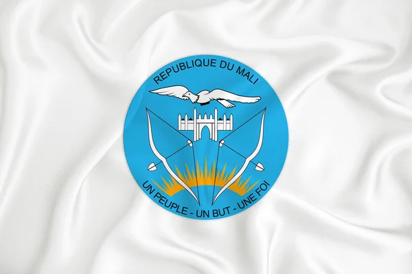 Uma Bandeira Branca Desenvolvimento Com Brasão Armas Mali Símbolo País — Fotografia de Stock