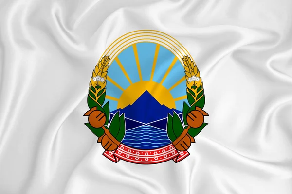 北マケドニアの紋章が付いた開発中の白旗 国のシンボル イラスト 正式な色と適切な割合で腕のオリジナルとシンプルなコート — ストック写真