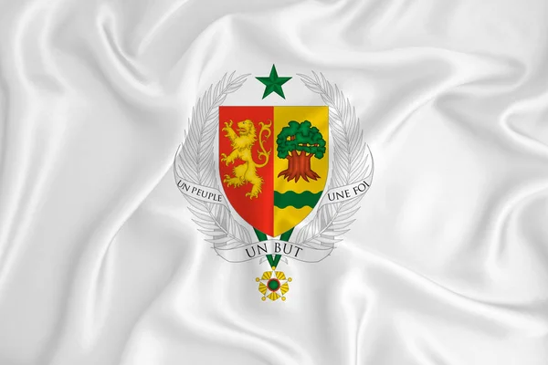 Развивается Белый Флаг Гербом Сенегала Символ Страны Иллюстрация Оригинальный Простой — стоковое фото