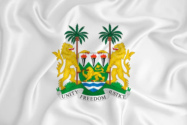Rozwijająca Się Biała Flaga Herbem Sierra Leone Symbol Kraju Ilustracja — Zdjęcie stockowe