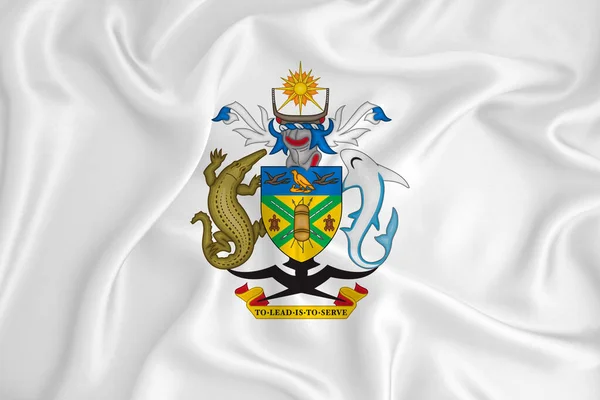 ソロモン諸島の紋章を持つ開発中の白い旗 国のシンボル イラスト 正式な色と適切な割合で腕のオリジナルとシンプルなコート — ストック写真