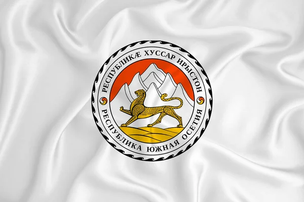南オセチアの紋章を持つ開発中の白い旗 国のシンボル イラスト 正式な色と適切な割合で腕のオリジナルとシンプルなコート — ストック写真