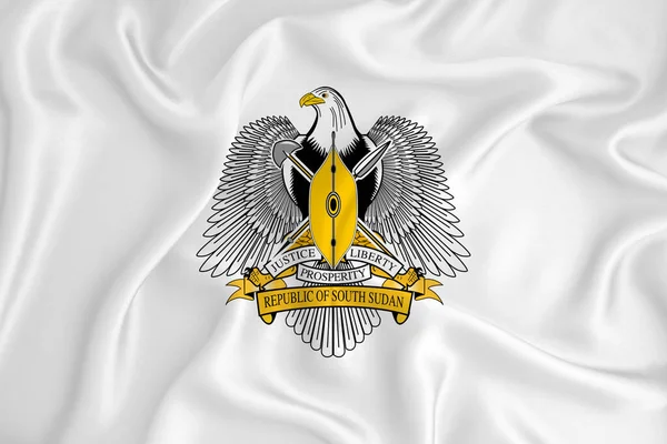 Rozwijająca Się Biała Flaga Herbem Południowego Sudanu Symbol Kraju Ilustracja — Zdjęcie stockowe