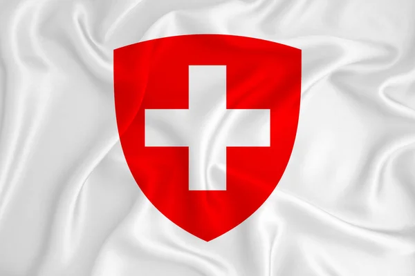 Развивающийся Белый Флаг Гербом Швейцарии Символ Страны Иллюстрация Оригинальный Простой — стоковое фото
