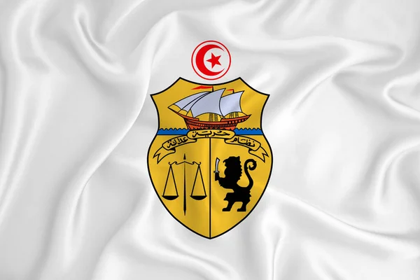 チュニジアの紋章を持つ発展途上の白い旗 国のシンボル イラスト 正式な色と適切な割合で腕のオリジナルとシンプルなコート — ストック写真