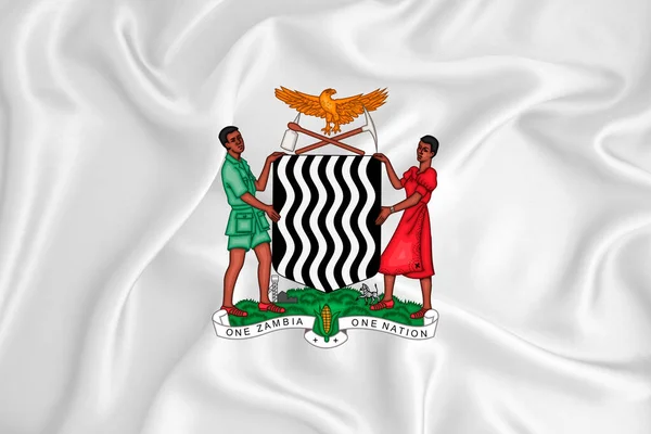 Una Bandera Blanca Desarrollo Con Escudo Armas Zambia Símbolo Del — Foto de Stock