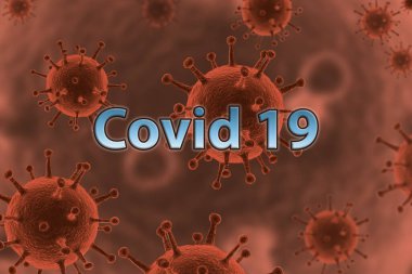 COVID-19 virüsü mikroskop altında. Kırmızı koronovirüsün tıbbi çizimi. Çin 'in solunum gribi virüsü virüsü virüsünün virüs hücreleri. Birçok virüsün salgın riski var. 3d illüstrasyon