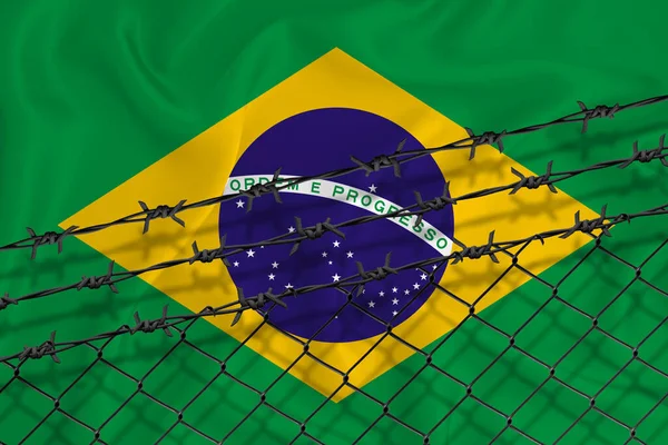 Développer Brésil Drapeau Grillage Fil Barbelé Concept Isolement Des Émigrants — Photo