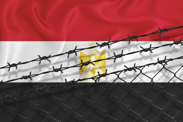 Ontwikkeling Van Egypte Vlag Mesh Hek Prikkeldraad Begrip Isolement Van — Stockfoto