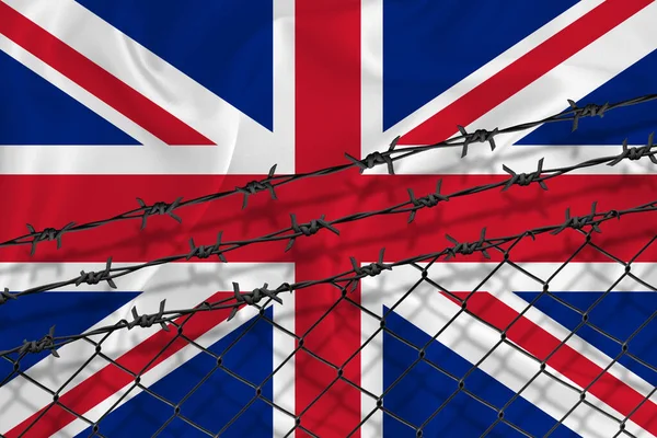 Büyük Britanya Bayrağı Tel Örgüler Dikenli Teller Gelişiyor Göçmen Izolasyonu — Stok fotoğraf