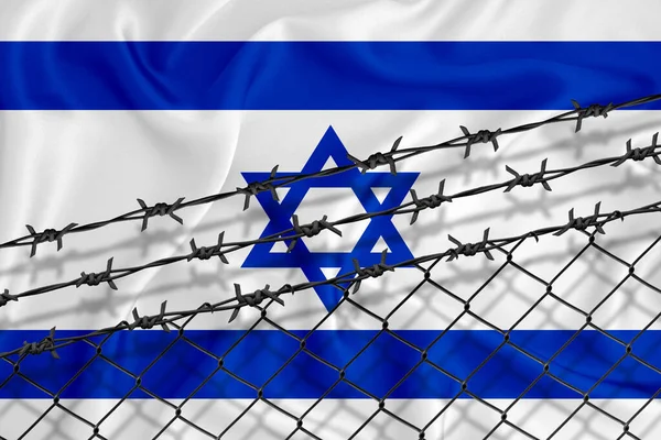 Developing Israel Flag Mesh Fence Barbed Wire Concept Isolation Emigrants — Stock Photo, Image