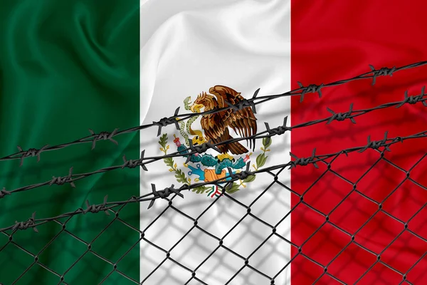 Desarrollo Bandera Mexicana Valla Malla Alambre Espino Concepto Aislamiento Los —  Fotos de Stock