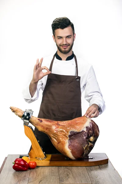 Chef promove a carne de porco hip — Fotografia de Stock