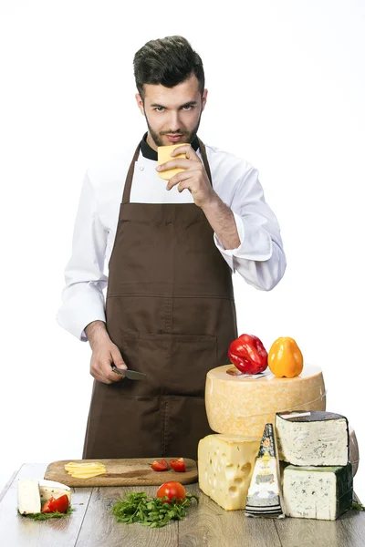 Chef com queijo — Fotografia de Stock