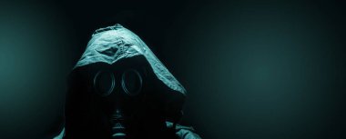 man in gas mask panoramic